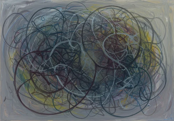 Abstract art showing overlapping thoughts and confusion.