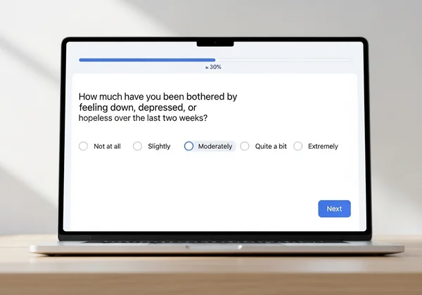 Digital interface of a PCL-5 self-report questionnaire.