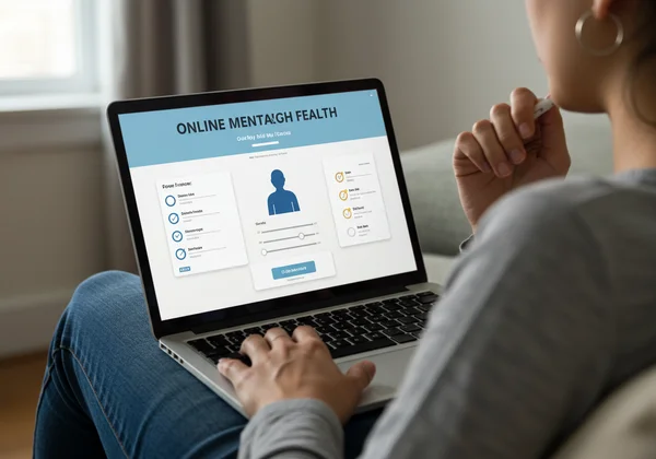 A person using an online assessment tool for mental health