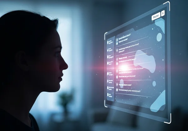 Person contemplating symptoms, looking at an online PTSD test.